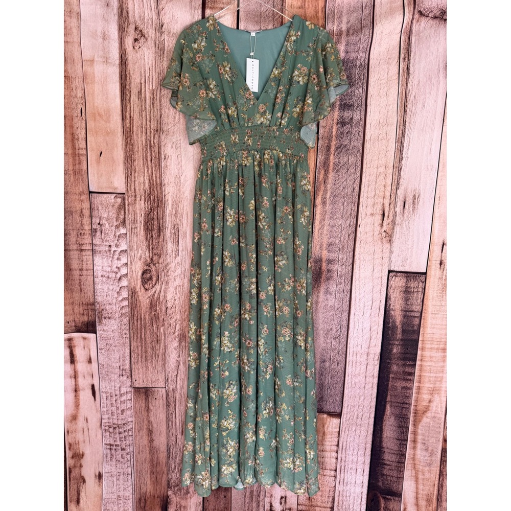 Baltic Born Lynlee Metallic Maxi Dress Floral Eucalyptus Green Event Large NWT